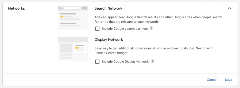 Search ad campaigns only shows on search as shown by google ads settings options