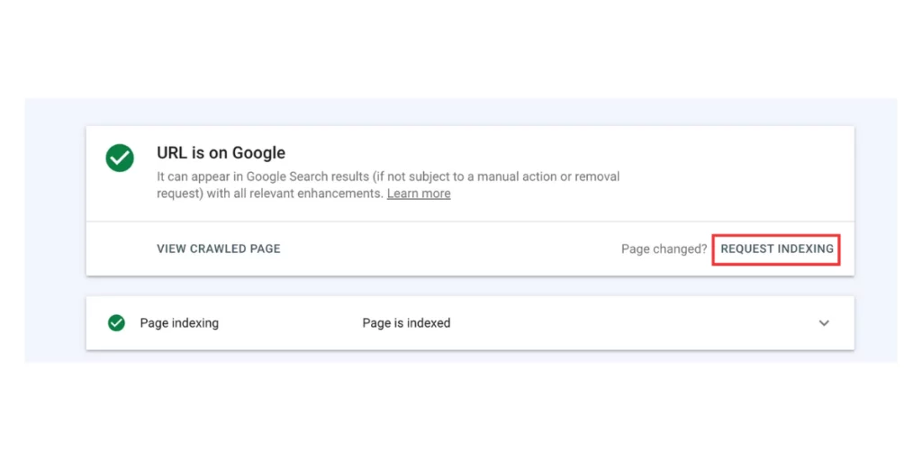 requesting indexing of your pages in google search console