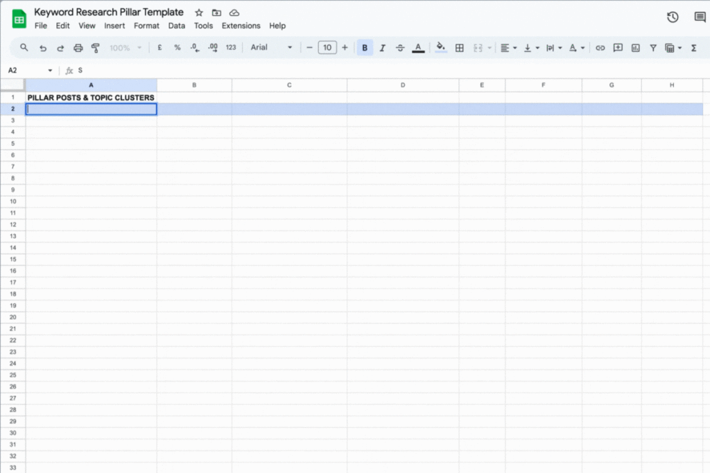 Creating keyword pillars on Google sheets