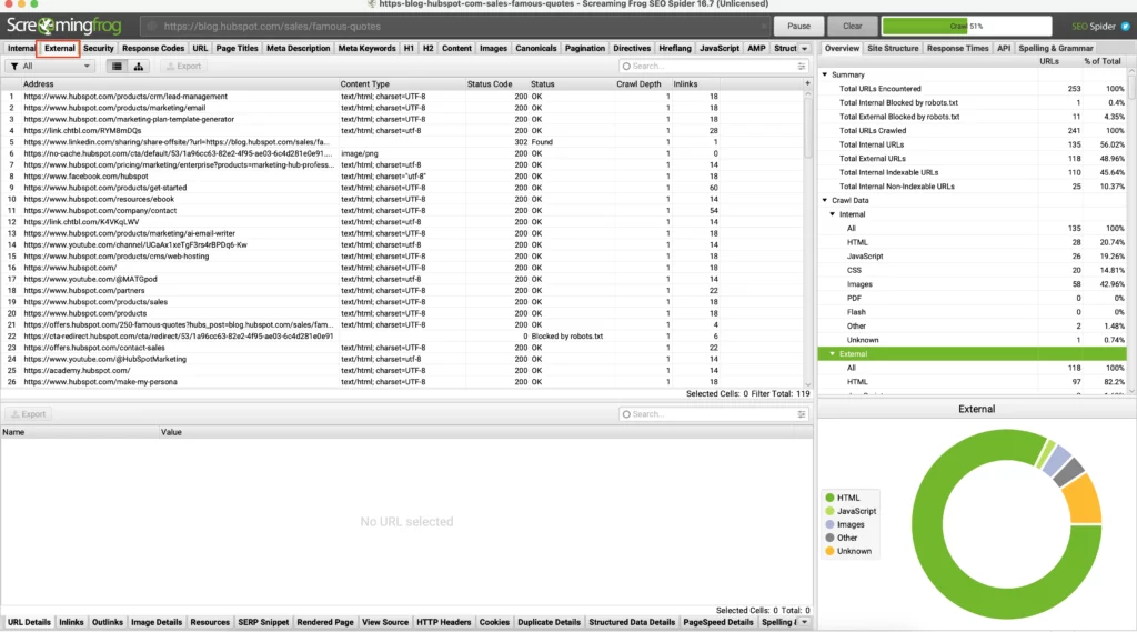 screamingfrog external links report